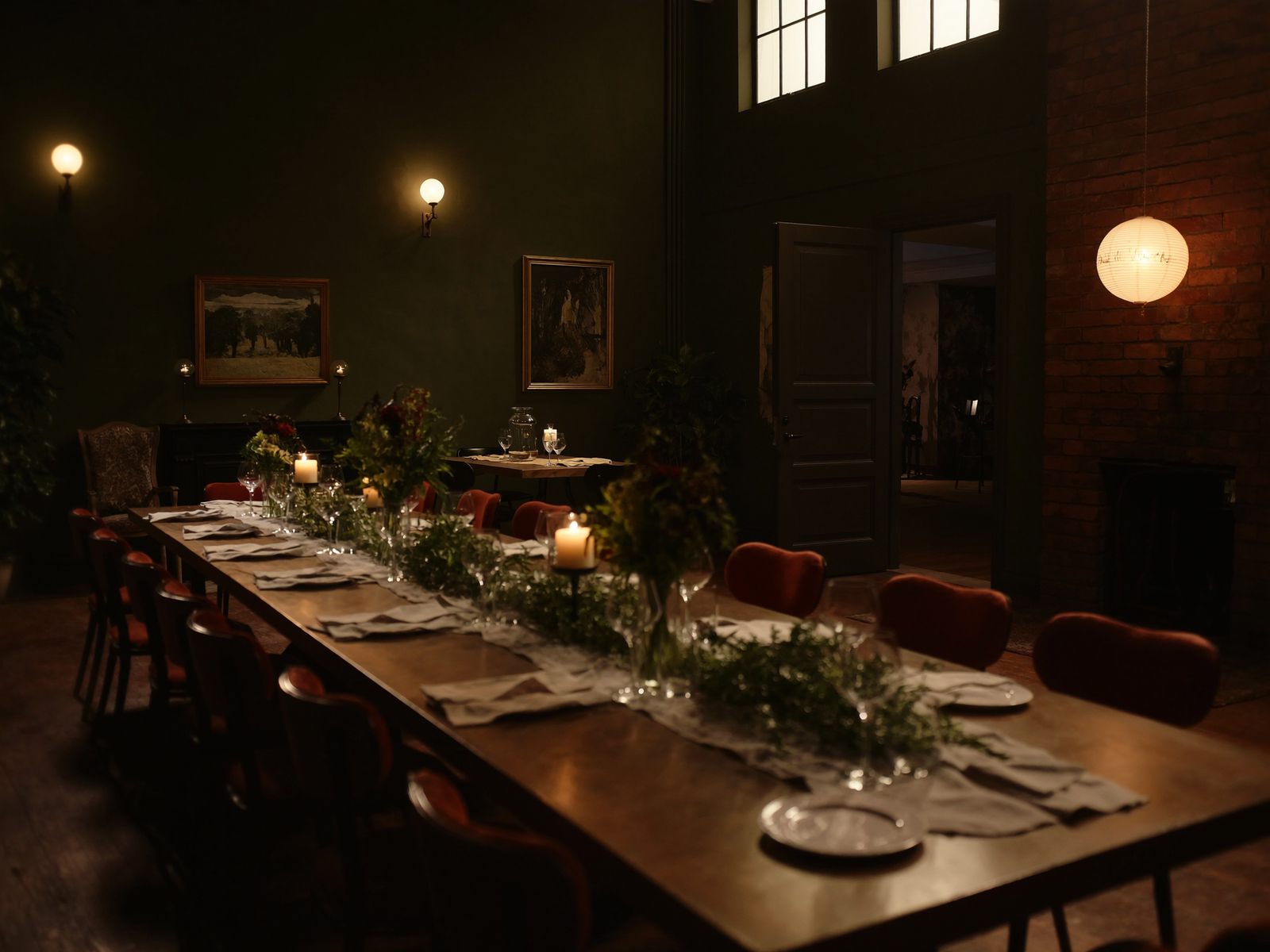 A long table set for a private dinner