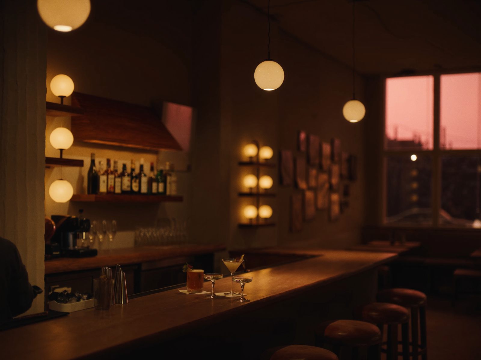 Two cocktails on a restaurant bar