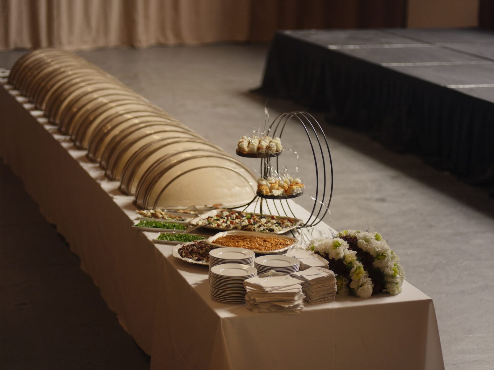 A catering spread on a long table