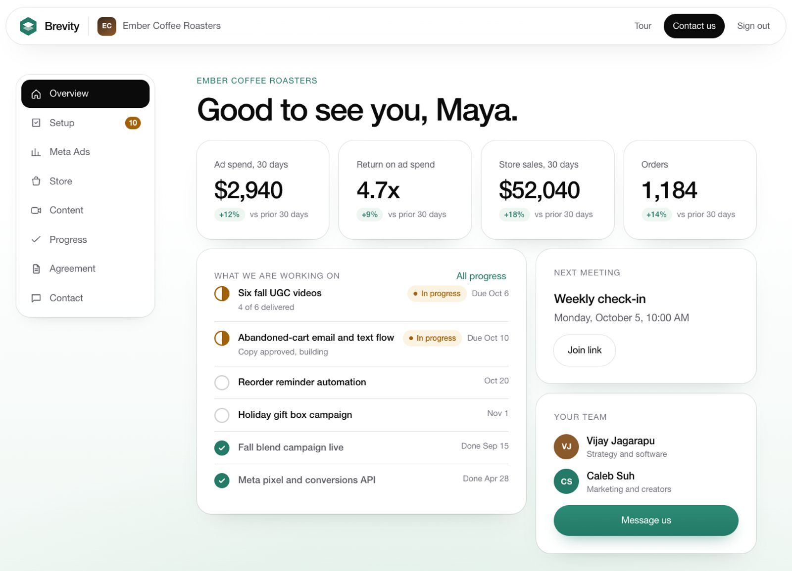 The Brevity client dashboard