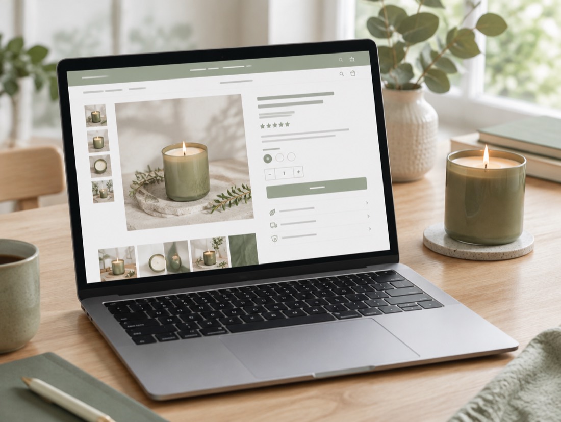 A laptop showing an online store product page