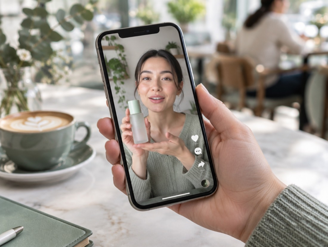 A phone showing a creator video running as an ad