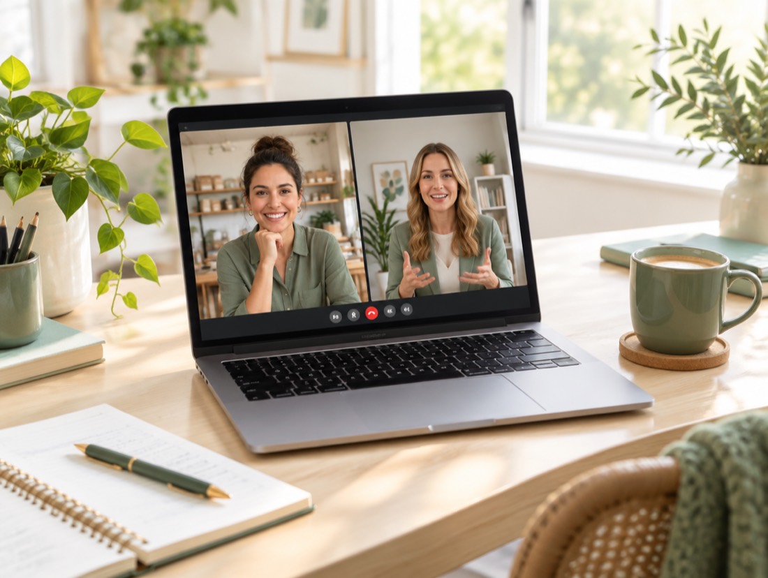 A strategy video call on a laptop