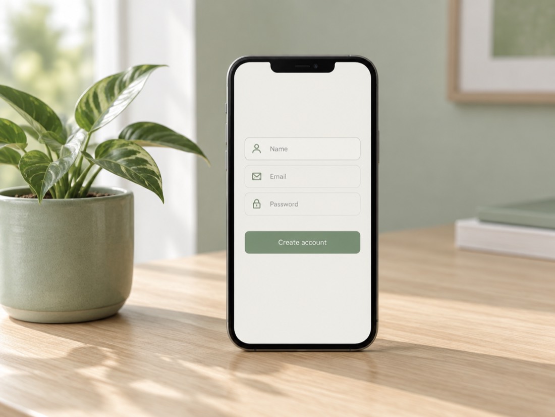 A phone showing the create account form