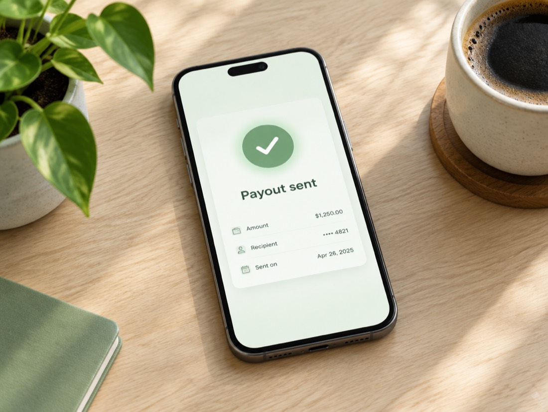 A phone showing a payout sent confirmation